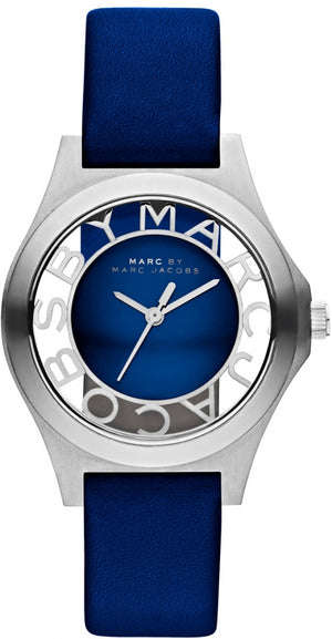 Marc Jacobs Henry Skeleton Blue Dial Blue Leather Strap Watch for Women - MBM1337