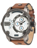 Diesel SBA Dual Time Chronograph White Dial Brown Leather Strap Watch For Men - DZ7269