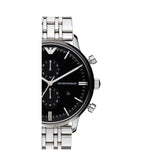 Emporio Armani Gianni Chronograph Black Dial Silver Steel Strap Watch For Men - AR80009