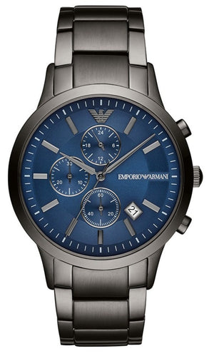 Emporio Armani Renato Chronograph Blue Dial Grey Steel Strap Watch For Men - A11215