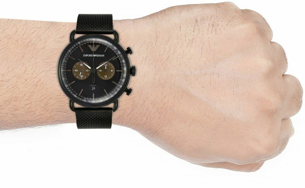 Emporio Armani Aviator Black Dial Black Mesh Bracelet Watch For Men -  AR11142