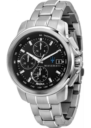 Maserati Successo Solar Edition Black Dial Silver Steel Strap Watch For Men - R8873645003