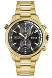 Hugo Boss Globetrotter Chronograph Black Dial Gold Steel Strap Watch for Men - 1513932