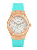 Guess Jet Setter White Dial Turquoise Silicone Strap Watch For Women - W0564L3