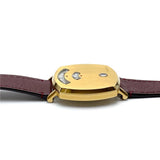 Gucci Grip Quartz Yellow Gold Dial Maroon Leather Strap Watch For Women - YA157405