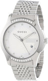 Gucci G Timeless Diamonds Silver Dial Silver Steel Strap Watch For Men - YA126407