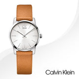 Calvin Klein City Silver Dial Light Brown Leather Strap Watch For Women- K2G23120