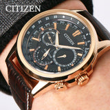 Citizen Eco Drive Calendrier Black Dial Brown Leather StrapWatch For Men - BU2023-12E