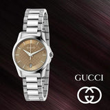 Gucci G Timeless Brown Dial Silver Steel Strap Watch For Women - YA126526