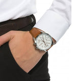 Hugo Boss Grand Prix White Dial Brown Leather Strap Watch for Men - 1513475