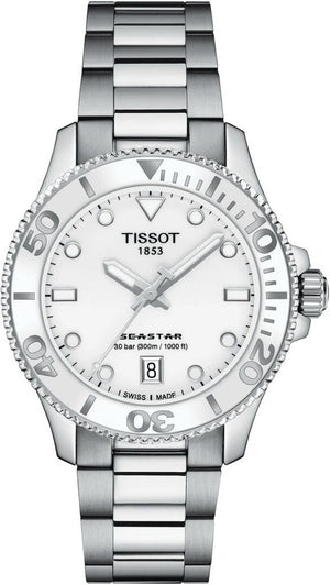 Tissot Seastar 1000 Lady Quartz White Dial Silver Steel Strap Unisex Watch - T120.210.11.011.00