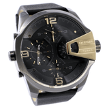 Diesel Uber Chief Two Hand Black Dial Black Leather Strap Watch For Men - DZ7377