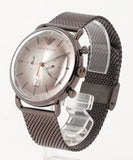 Emporio Armani Aviator Chronograph Grey Dial Brown Mesh Bracelet Watch For Men - AR11169