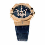 Maserati Potenza 42mm Rose Gold & Blue Dial Blue Leather Strap Watch For Men - R8851108027