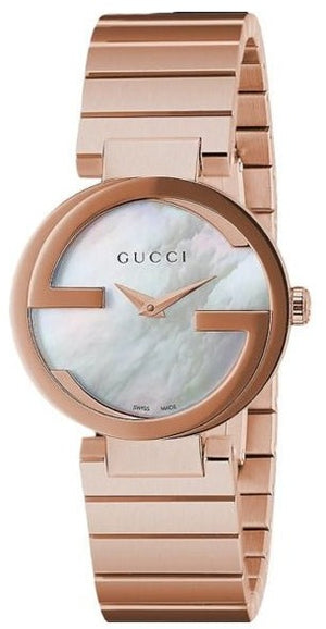 Gucci G Interlocking Mother of Pearl Dial Rose Gold Steel Strap Watch For Women - YA133515