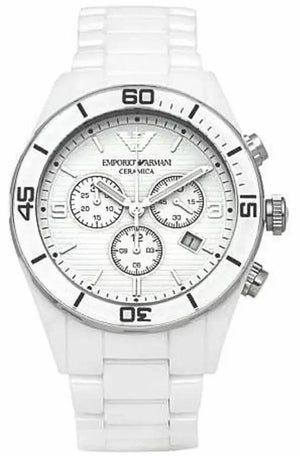 Emporio Armani Ceramic Chronograph White Dial White Ceramic Strap Watch For Men - AR1424