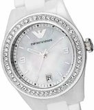 Emporio Armani Ceramica White Mother of Pearl Dial Stainless Steel Strap Watch For Women - AR1426
