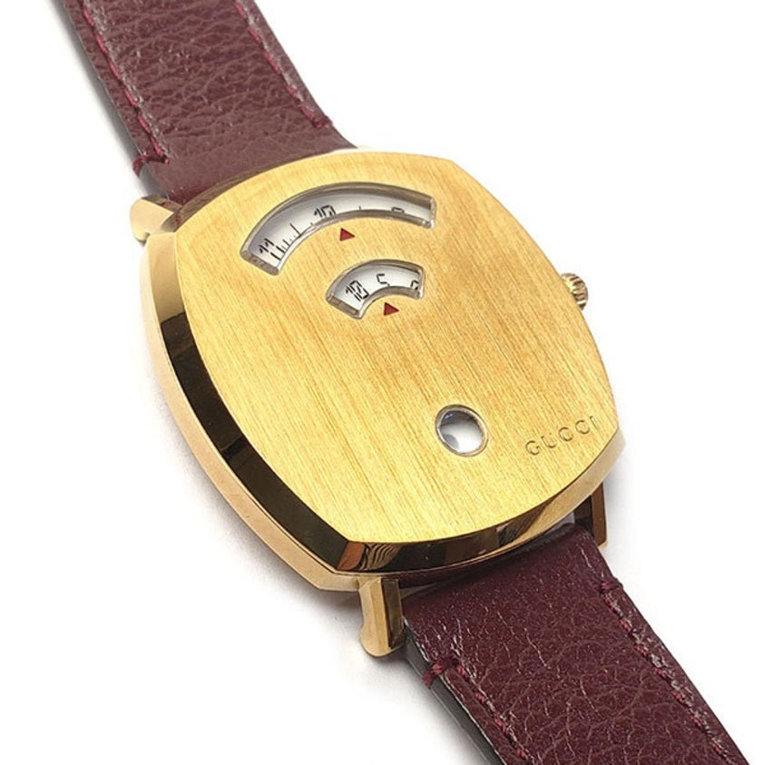 Gucci Grip Yellow Gold Dial Maroon Leather Strap Unisex Watch