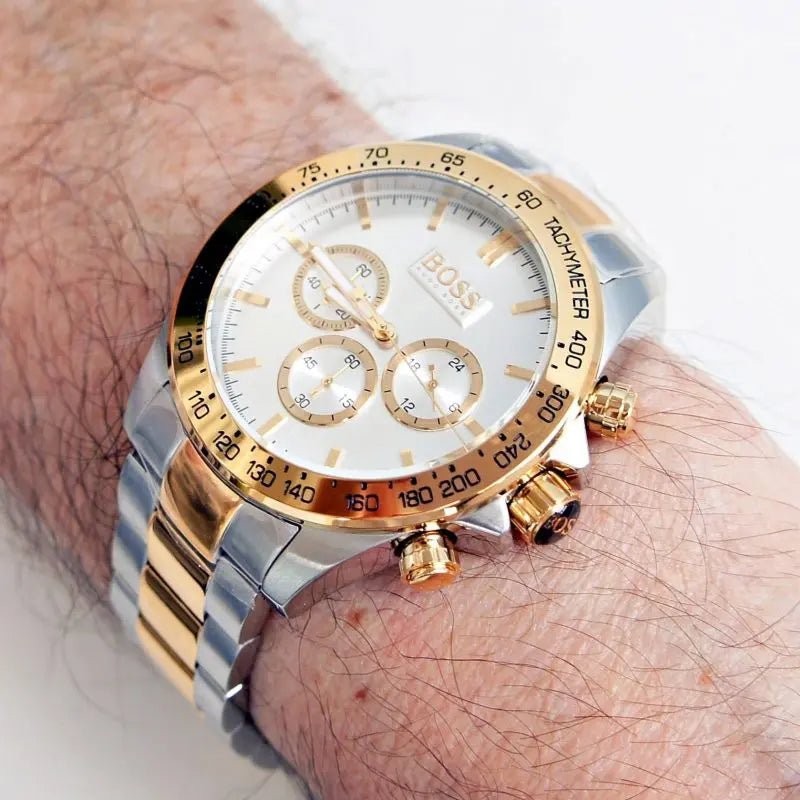 Hugo Boss Ikon Chronograph Silver Dial Two Tone Steel Strap Watch