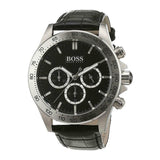 Hugo Boss Ikon Black Dial Black Leather Strap Watch for Men - 1513178