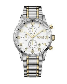 Hugo Boss Areoliner Chronograph White Dial Two Tone Steel Strap Watch for Men - 1513236