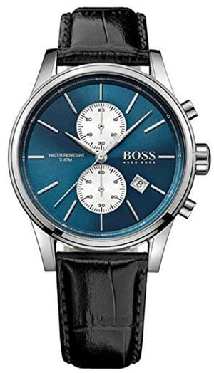 Hugo Boss Jet Blue Dial Black Leather Strap Watch for Men - 1513283