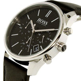 Hugo Boss Time One Chronograph Black Dial Black Leather Strap Watch for Men - 1513430