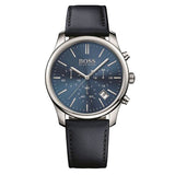 Hugo Boss Time One Blue Dial Black Leather Strap Watch for Men - 1513431