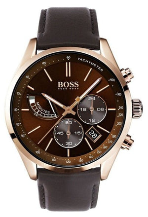 Hugo Boss Grand Prix Brown Dial Brown Leather Strap Watch for Men - 1513605