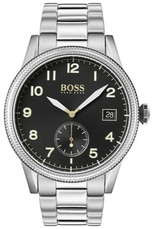 Hugo Boss Legacy Black Dial Silver Steel Strap Watch for Men - 1513671