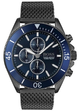 Hugo Boss Ocean Edition Blue Dial Black Mesh Bracelet Watch for Men - 1513702