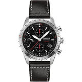 Hugo Boss Aero Chronograph Black Dial Black Leather Strap Watch for Men - 1513770