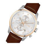 Hugo Boss Skymaster White Dial Brown Leather Strap Watch for Men - 1513786