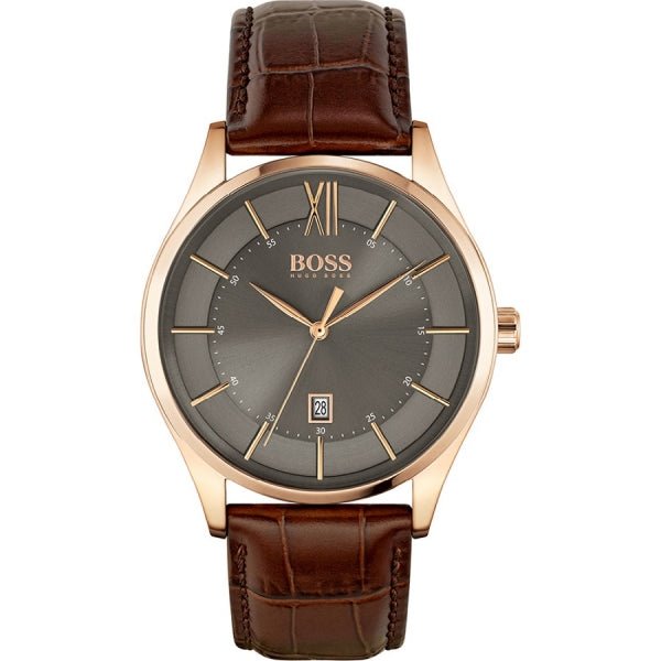 Hugo Boss Ambassador Grey Dial Brown Leather Strap Watch for Men - 1513387