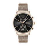 Hugo Boss Associate Black Dial Rose Gold Mesh Bracelet Watch for Men - 1513806