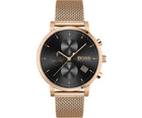 Hugo Boss Integrity Black Dial Gold Mesh Bracelet Watch for Men - 1513808