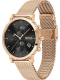 Hugo Boss Integrity Black Dial Gold Mesh Bracelet Watch for Men - 1513808