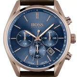 Hugo Boss Champion Blue Dial Brown Leather Strap Watch for Men - 1513817