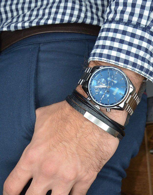 Hugo Boss Champion Steel Men Blue Strap for Silver Dial Watch