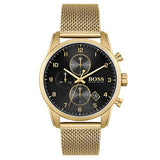 Hugo Boss Skymaster Black Dial Gold Mesh Bracelet Watch for Men - 1513838