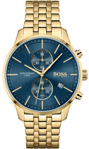 Hugo Boss Associate Blue Dial Gold Steel Strap Watch for Men - 1513841