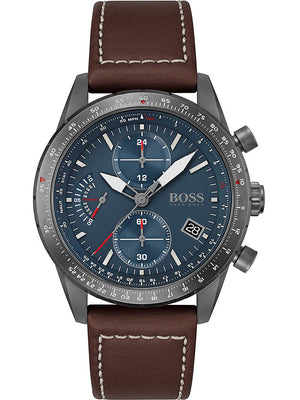 Hugo Boss Pilot Edition Blue Dial Brown Leather Strap Watch for Men - 1513852