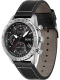 Hugo Boss Aero Chronograph Black Dial Black Leather Strap Watch for Men - 1513770