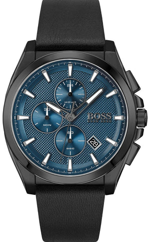 Hugo Boss Grandmaster Blue Dial Black Leather Strap Watch for Men - 1513883