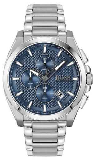 Hugo Boss Grandmaster Blue Dial Silver Steel Strap Watch for Men - 1513884