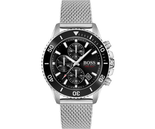 Hugo Boss Admiral Black Dial Silver Mesh Bracelet Watch for Men - 1513904
