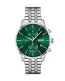 Hugo Boss Associate Green Dial Silver Steel Strap Watch for Men - 1513975