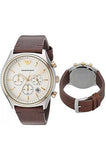 Emporio Armani Chronograph White Dial Brown Leather Strap Watch For Men - AR11033