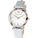 Emporio Armani White Dial Light Blue Leather Strap Watch For Women - AR11002
