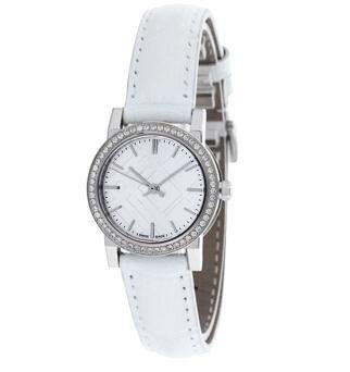 Burberry The City Silver Diamonds Dial White Leather Strap Watch for Women - BU9222